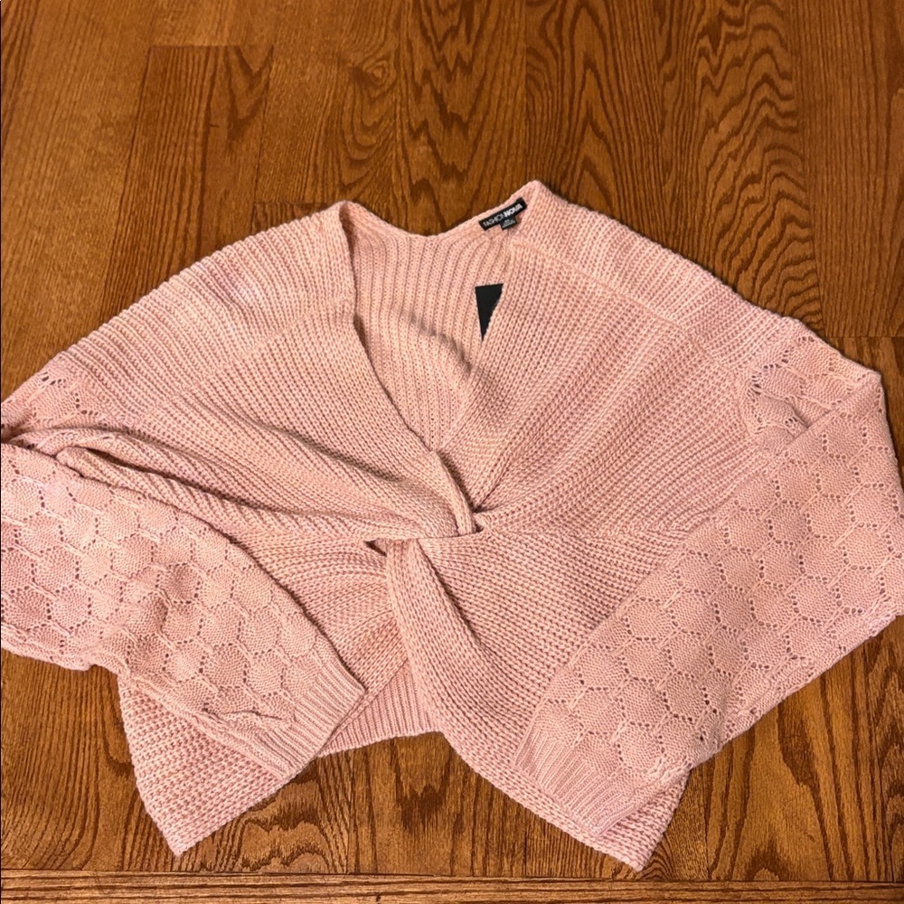 Fashion Nova YRIS Blush Twist Front crop knitted sweater XL V neck - Picture 12 of 13
